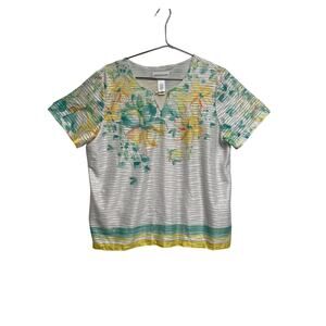 Alfred Dunner Spring Lake Floral Yoke Textured Top Women's - Size L